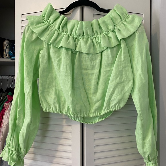 Cala Off-The-Shoulder Linen Top - Neo Mint - Picture 3 of 6